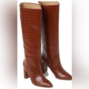 H&M Chestnut Croc-Patterned Heeled Boots